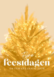 Kerstkaart gouden kerstboom met lichtjes licht