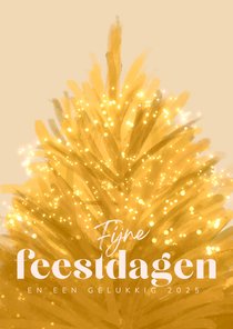 Kerstkaart gouden kerstboom met lichtjes licht