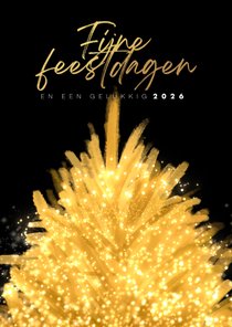 Kerstkaart gouden kerstboom met sprankelende lichtjes