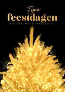 Kerstkaart gouden kerstboom met sprankelende lichtjes