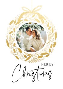 Kerstkaart goudlook foto kerstkrans merry christmas 
