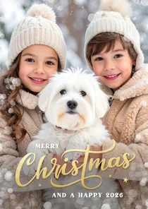 Kerstkaart grote eigen foto sneeuw kader en Merry Christmas