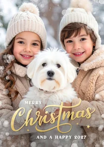 Kerstkaart grote eigen foto sneeuw kader en Merry Christmas
