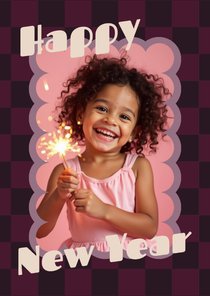 Kerstkaart happy new year blokjespatroon hip