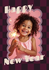 Kerstkaart happy new year blokjespatroon hip