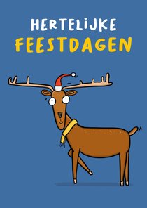 Kerstkaart 'Hertelijke feestdagen' grappig hert