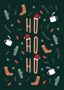 Kerstkaart ho ho ho met leuke illustraties