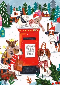 Kerstkaart honden kerstman post illustratie