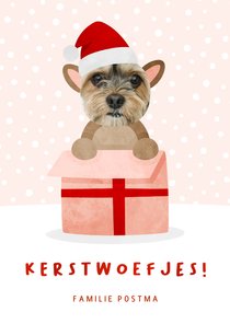 Kerstkaart hondje uit cadeau met eigen foto