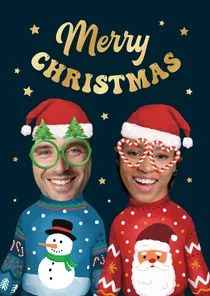Kerstkaart humor grappig fotos foute kerst sweater