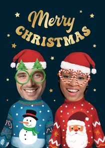 Kerstkaart humor grappig fotos foute kerst sweater