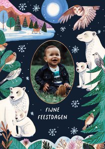 Kerstkaart ijsberen bij maanlicht op de noordpool