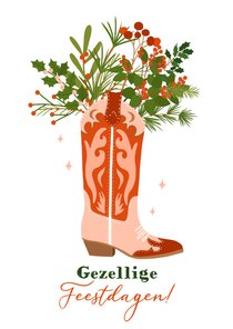 Kerstkaart illustratie cowboylaars gezellige feestdagen