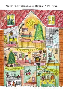 Kerstkaart illustratie kersthuis