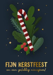 Kerstkaart illustratie zuurstok met kersttakjes