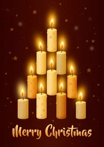 Kerstkaart kaarsen kerstboom