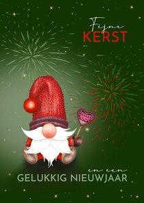 Kerstkaart kabouters en vuurwerk