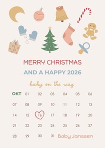 Kerstkaart kalender baby op komst
