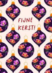 Kerstkaart kerstballen met bloemen