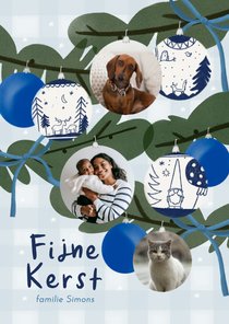 Kerstkaart kerstboom fotocollage kerstballen strikken