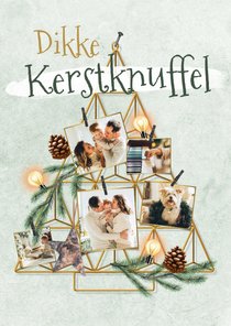 Kerstkaart kerstboom geometrisch fotocollage dikke knuffel