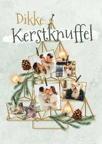 Kerstkaart kerstboom geometrisch fotocollage dikke knuffel