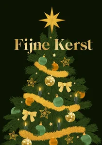 Kerstkaart kerstboom goud decoratie groen stijlvol hip