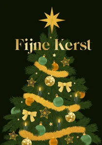 Kerstkaart kerstboom goud decoratie groen stijlvol hip