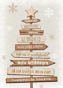 Kerstkaart kerstboom hout fijne feestdagen kerst nieuwjaar