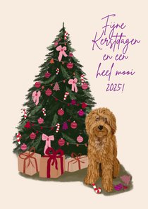 Kerstkaart kerstboom met hond