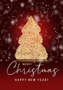 Kerstkaart kerstboom vuurvonken en sneeuw rood