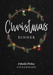 Kerstkaart kerstdiner uitnodiging hip met illustraties