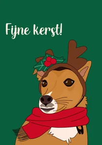 Kerstkaart kersthondje met sjaal