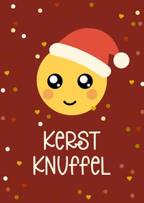 Kerstkaart kerstknuffel lieve emoji met kerstmuts