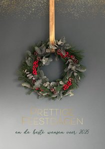 Kerstkaart kerstkrans tekst goudfolie