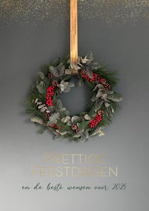 Kerstkaart kerstkrans tekst goudfolie