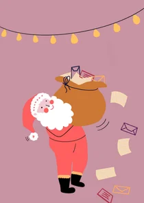 Kerstkaart kerstman brengt cadeaus