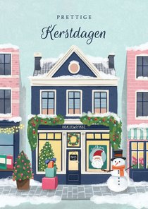 Kerstkaart kerstwinkel in nostalgisch pand