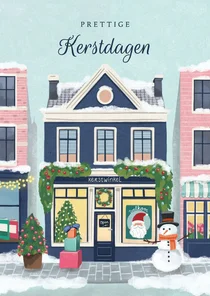 Kerstkaart kerstwinkel in nostalgisch pand