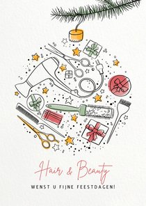 Kerstkaart klanten kapper illustratie kerstbal