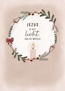 Kerstkaart krans met kaars