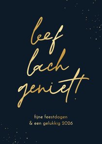 Kerstkaart leef lach geniet donkerblauw goud quote