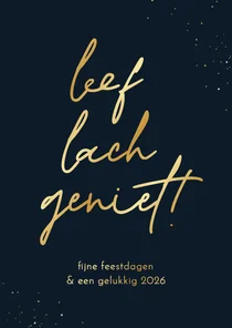 Kerstkaart leef lach geniet donkerblauw goud quote