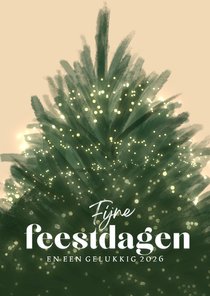 Kerstkaart licht met kerstboom vol met lampjes