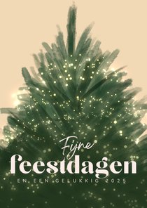 Kerstkaart licht met kerstboom vol met lampjes