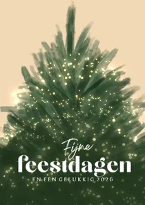 Kerstkaart licht met kerstboom vol met lampjes
