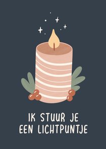 Kerstkaart lichtpuntje kaars met hulst