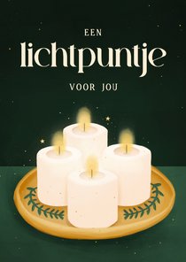 Kerstkaart lichtpuntje voor jou brandende kaarsjes groen