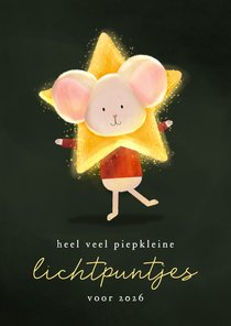 Kerstkaart lichtpuntjes muisje met ster om z'n hoofd