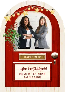 Kerstkaart makelaardij in vorm van kerst deur